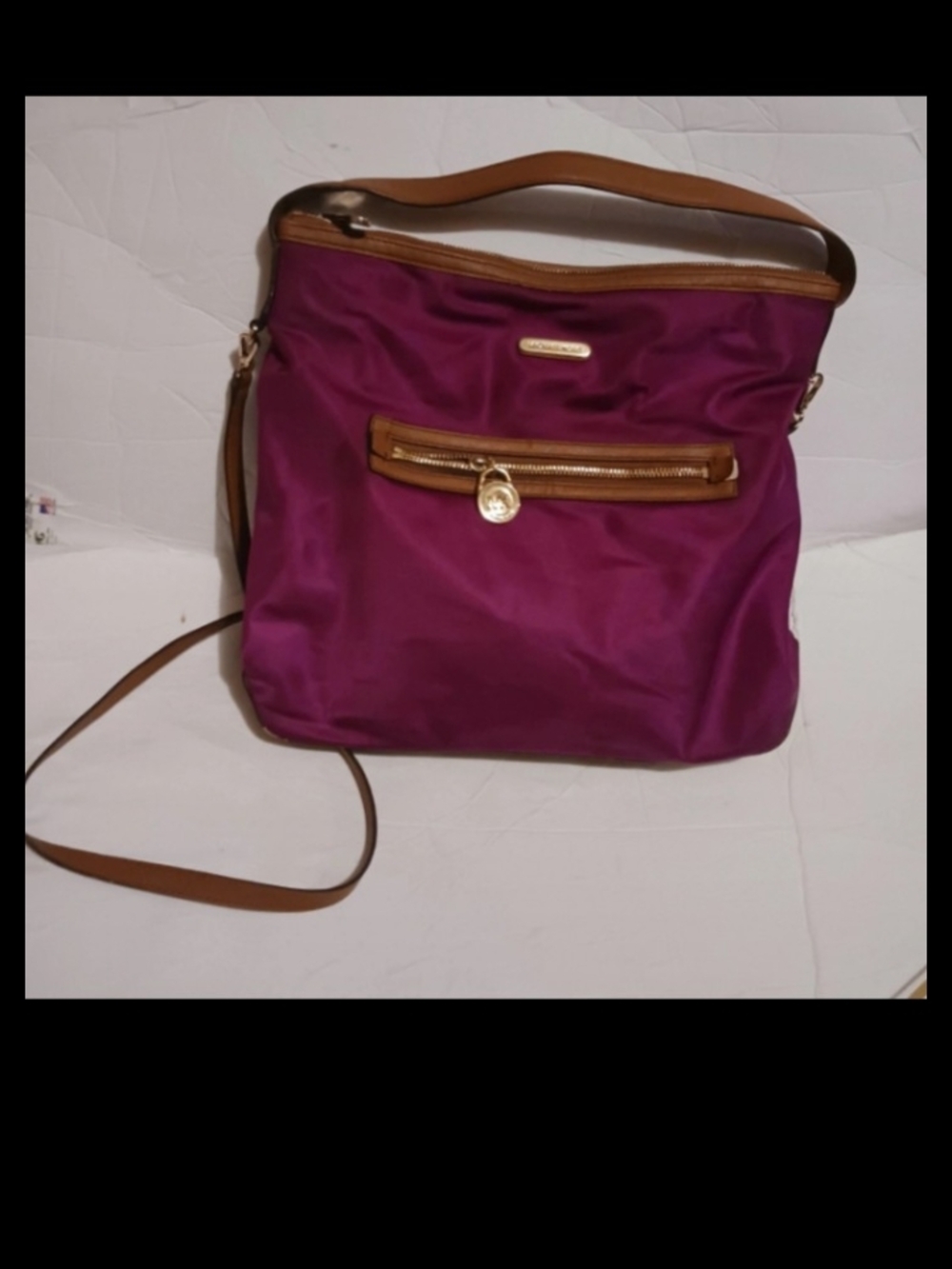 Michael Kors Plum Shoulder Bag with Brown Trim